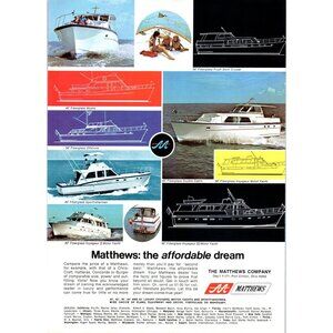 1971 Matthews Fiberglass Motor Yachts Lineup Vintage Print Ad Nautical Wall Art